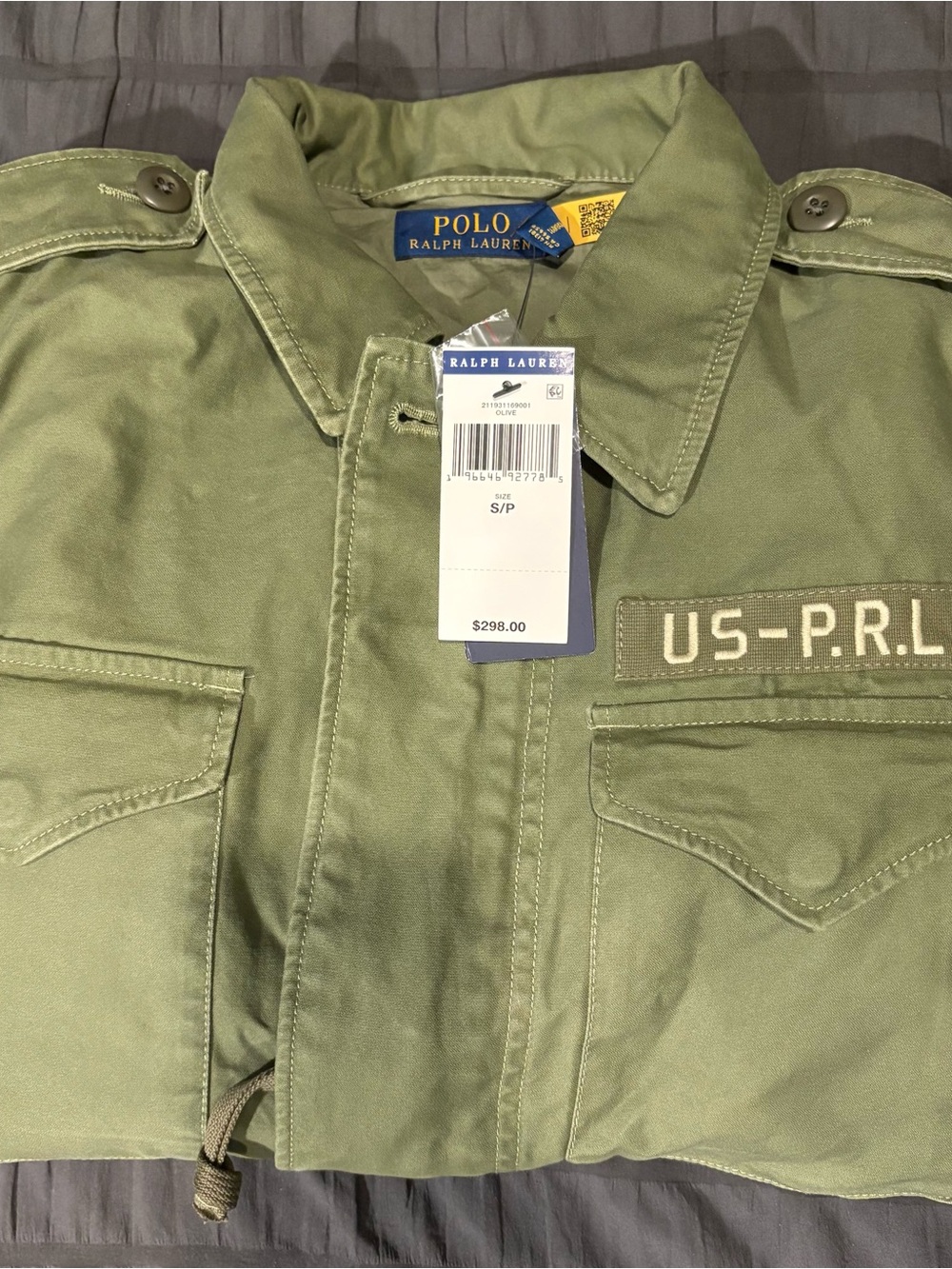 Ralph Lauren Olive Green Military-Style Utility Jacket with US-PRL Patch